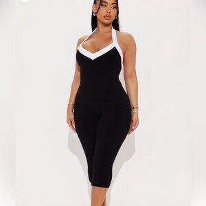 Fashion Nova Black Ribbed Cropped Ponte Capris Set
